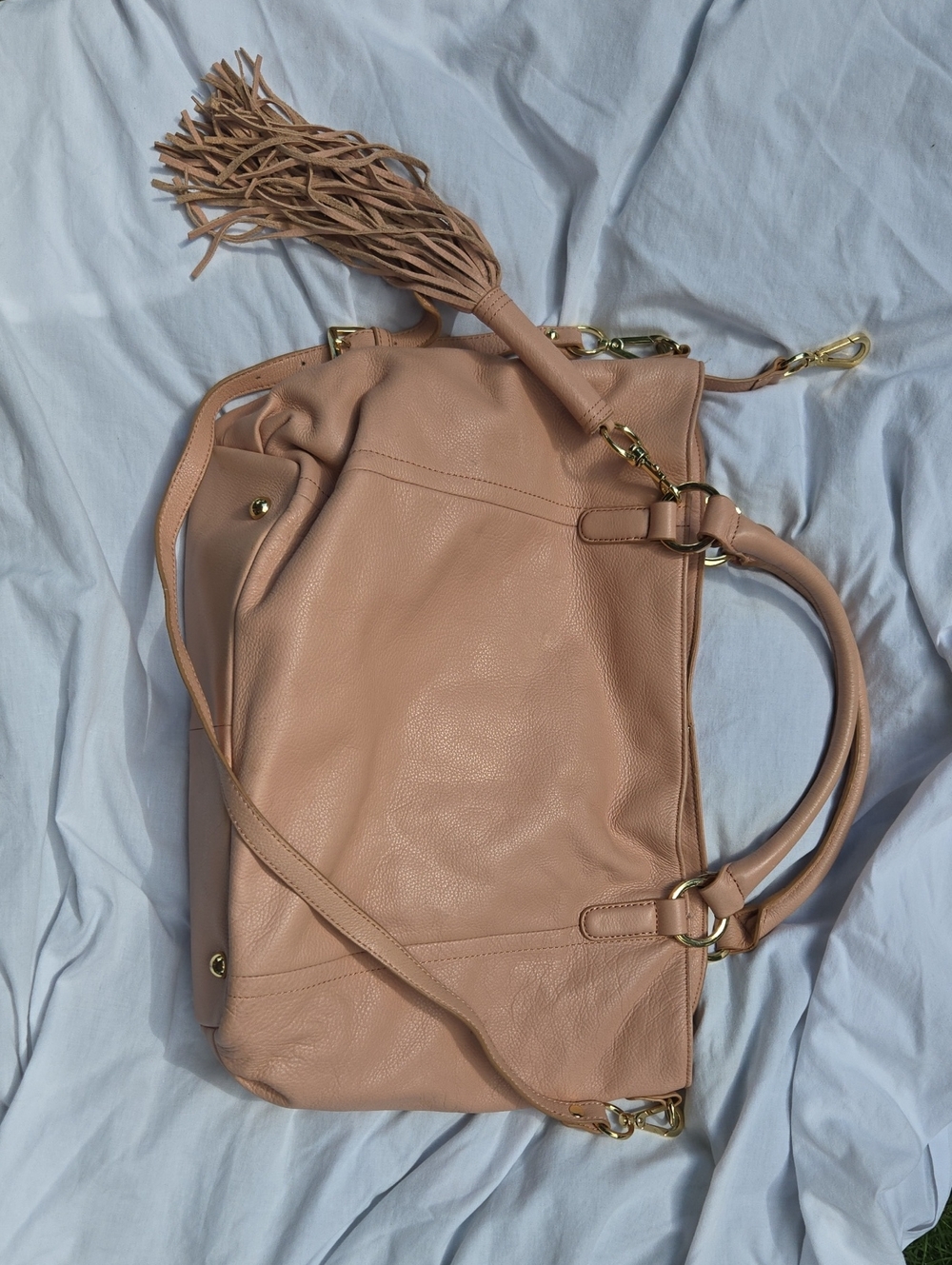 G.I.L.I. Blush Pink Leather Shoulder Tote with Tassel